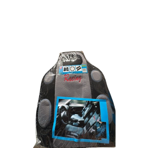 AR29426 - All Ride Seat And Steering Wheel Cover Set 5pc (With Seatbelt Comforter Pads) 'Racing' Black And Grey